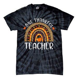 One Thankful Teacher Thanksgiving Rainbow Leopard Fall Funny Tie-Dye T-Shirt