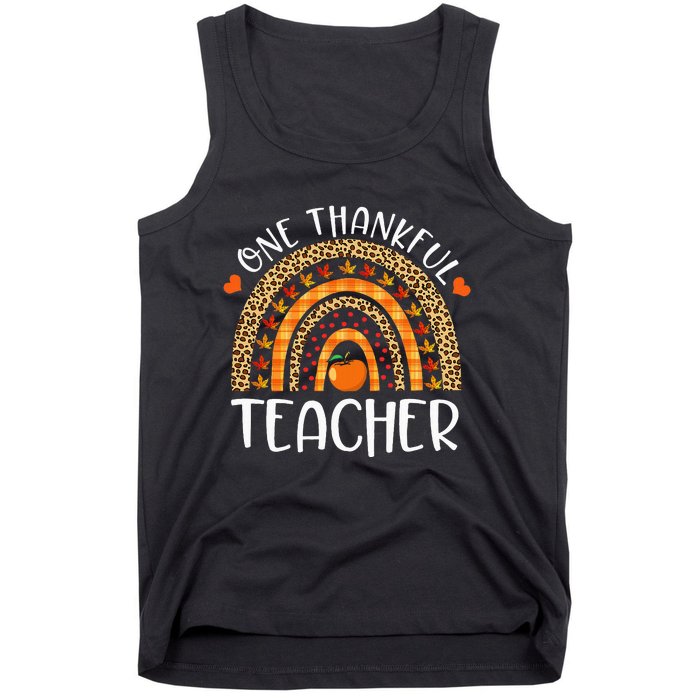 One Thankful Teacher Thanksgiving Rainbow Leopard Fall Funny Tank Top