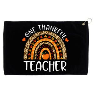 One Thankful Teacher Thanksgiving Rainbow Leopard Fall Funny Grommeted Golf Towel