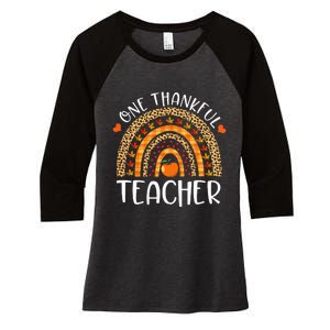 One Thankful Teacher Thanksgiving Rainbow Leopard Fall Funny Women's Tri-Blend 3/4-Sleeve Raglan Shirt