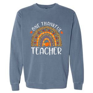 One Thankful Teacher Thanksgiving Rainbow Leopard Fall Funny Garment-Dyed Sweatshirt