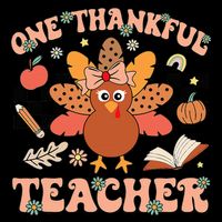 One Thankful Teacher Thanksgiving Retro Groovy Fall Teachers Drawstring Bag