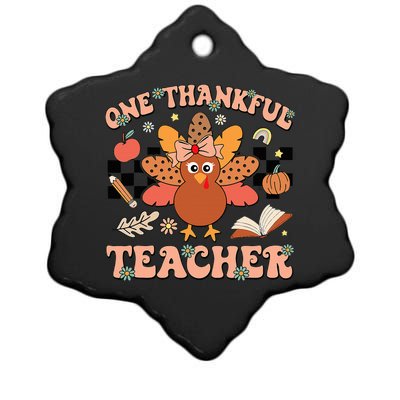 One Thankful Teacher Thanksgiving Retro Groovy Fall Teachers Ceramic Star Ornament