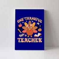 One Thankful Teacher Thanksgiving Retro Groovy Fall Teachers Canvas