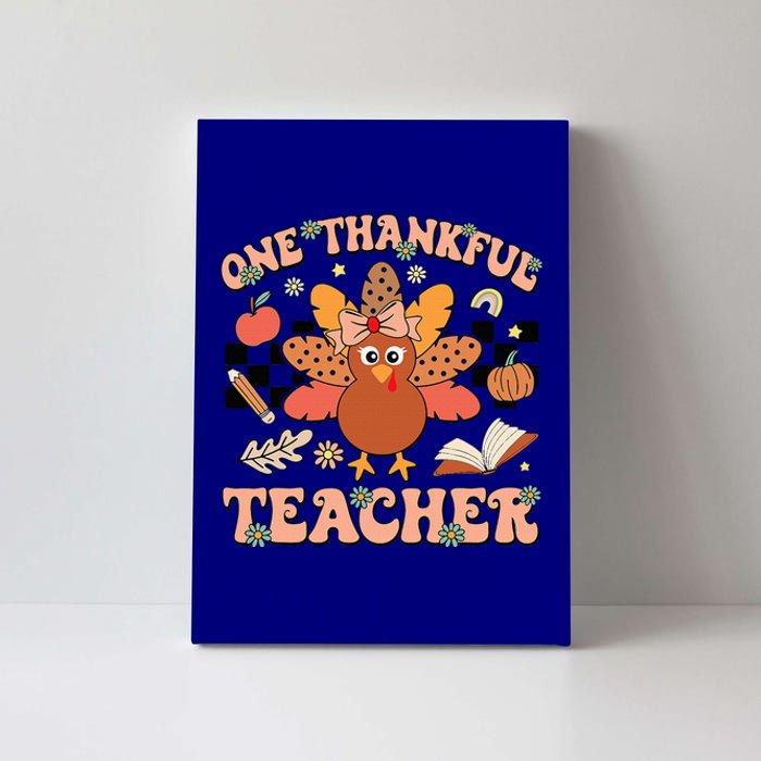 One Thankful Teacher Thanksgiving Retro Groovy Fall Teachers Canvas