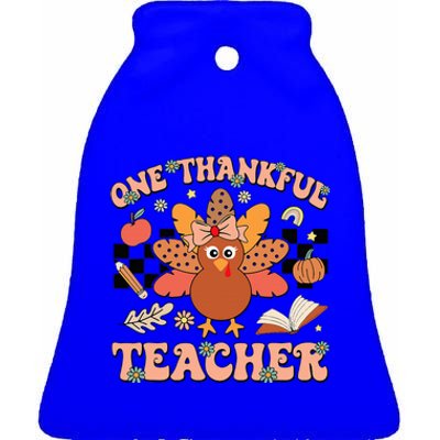 One Thankful Teacher Thanksgiving Retro Groovy Fall Teachers Ceramic Bell Ornament