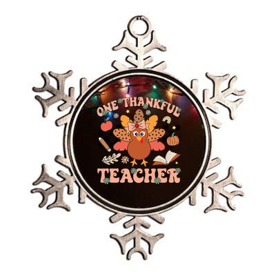 One Thankful Teacher Thanksgiving Retro Groovy Fall Teachers Metallic Star Ornament