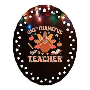 One Thankful Teacher Thanksgiving Retro Groovy Fall Teachers Ceramic Oval Ornament