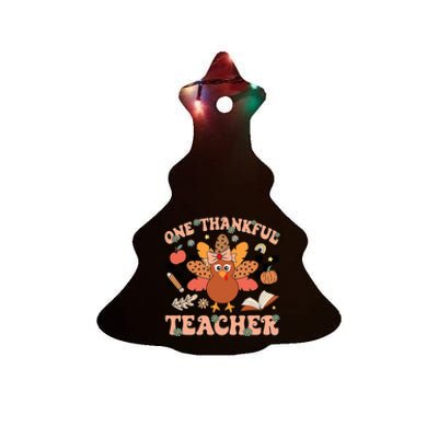 One Thankful Teacher Thanksgiving Retro Groovy Fall Teachers Ceramic Tree Ornament