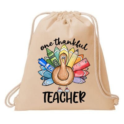 One Thankful Teacher Thanksgiving Turkey Cute Pencil Drawstring Bag