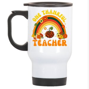 One Thankful Teacher Thanksgiving Rainbow Leopard Fall Stainless Steel Travel Mug