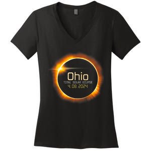 Ohio Totality Total Solar Eclipse April 8 2024 Women's V-Neck T-Shirt