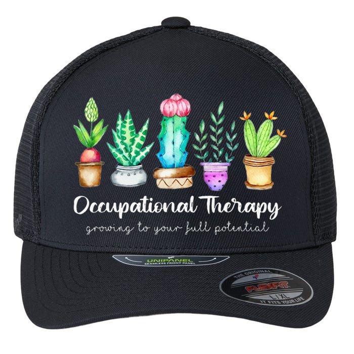 Occupational Therapy Therapist OT Month Cactus Plant Funny Flexfit Unipanel Trucker Cap