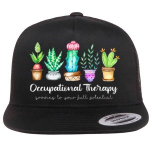 Occupational Therapy Therapist OT Month Cactus Plant Funny Flat Bill Trucker Hat