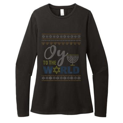 Oy To The World Funny Ugly Hanukkah Sweater Jewish Chanukah  Womens CVC Long Sleeve Shirt