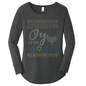 Oy To The World Funny Ugly Hanukkah Sweater Jewish Chanukah  Women's Perfect Tri Tunic Long Sleeve Shirt