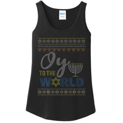 Oy To The World Funny Ugly Hanukkah Sweater Jewish Chanukah  Ladies Essential Tank