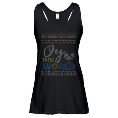 Oy To The World Funny Ugly Hanukkah Sweater Jewish Chanukah  Ladies Essential Flowy Tank