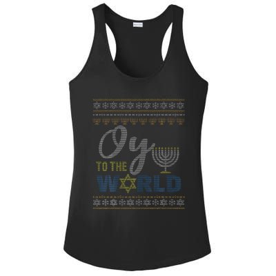 Oy To The World Funny Ugly Hanukkah Sweater Jewish Chanukah  Ladies PosiCharge Competitor Racerback Tank