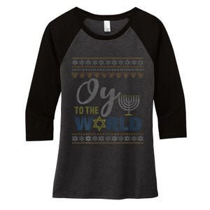 Oy To The World Funny Ugly Hanukkah Sweater Jewish Chanukah  Women's Tri-Blend 3/4-Sleeve Raglan Shirt