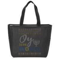 Oy To The World Funny Ugly Hanukkah Sweater Jewish Chanukah  Zip Tote Bag