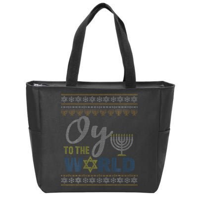 Oy To The World Funny Ugly Hanukkah Sweater Jewish Chanukah  Zip Tote Bag