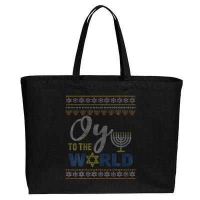 Oy To The World Funny Ugly Hanukkah Sweater Jewish Chanukah  Cotton Canvas Jumbo Tote