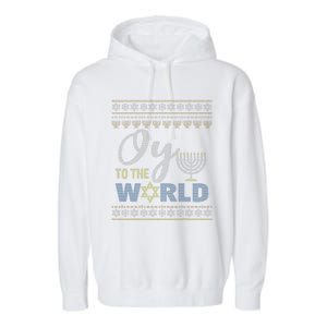 Oy To The World Funny Ugly Hanukkah Sweater Jewish Chanukah  Garment-Dyed Fleece Hoodie