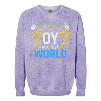 Oy To The World Hanukkah Jewish Colorblast Crewneck Sweatshirt