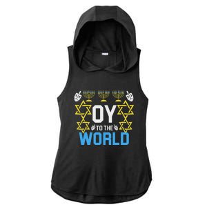 Oy To The World Hanukkah Jewish Ladies PosiCharge Tri-Blend Wicking Draft Hoodie Tank