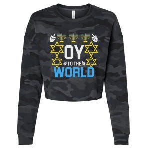 Oy To The World Hanukkah Jewish Cropped Pullover Crew