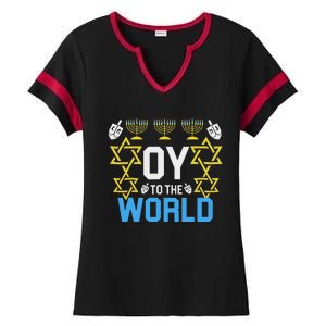 Oy To The World Hanukkah Jewish Ladies Halftime Notch Neck Tee