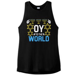 Oy To The World Hanukkah Jewish Ladies PosiCharge Tri-Blend Wicking Tank