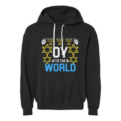 Oy To The World Hanukkah Jewish Garment-Dyed Fleece Hoodie