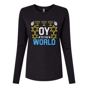 Oy To The World Hanukkah Jewish Womens Cotton Relaxed Long Sleeve T-Shirt