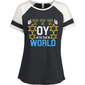 Oy To The World Hanukkah Jewish Enza Ladies Jersey Colorblock Tee