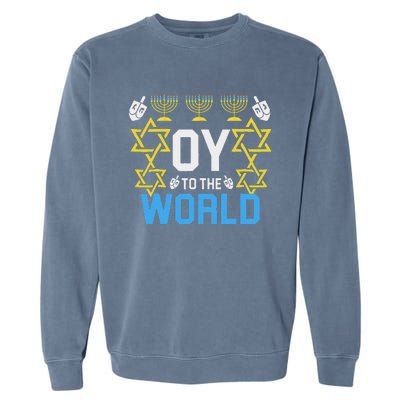 Oy To The World Hanukkah Jewish Garment-Dyed Sweatshirt