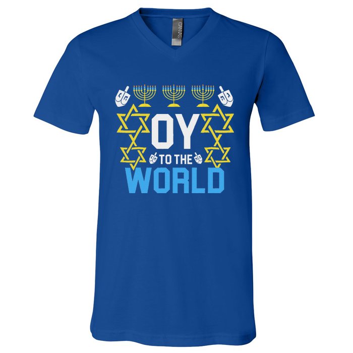 Oy To The World Hanukkah Jewish V-Neck T-Shirt