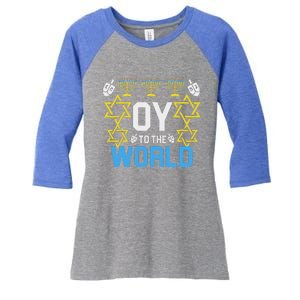 Oy To The World Hanukkah Jewish Women's Tri-Blend 3/4-Sleeve Raglan Shirt