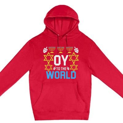 Oy To The World Hanukkah Jewish Premium Pullover Hoodie