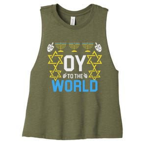 Oy To The World Hanukkah Jewish Women's Racerback Cropped Tank