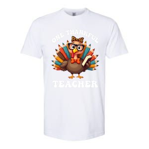 One Thankful Teacher Funny Turkey Teacher Thanksgiving Funny Gift Softstyle CVC T-Shirt