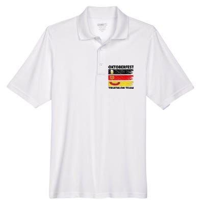 Oktoberfest Triathlon Team Beer Pretzel Wurst German Flag Men's Origin Performance Piqué Polo