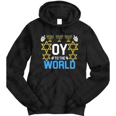 Oy to the World Hanukkah Funny Jewish Tie Dye Hoodie