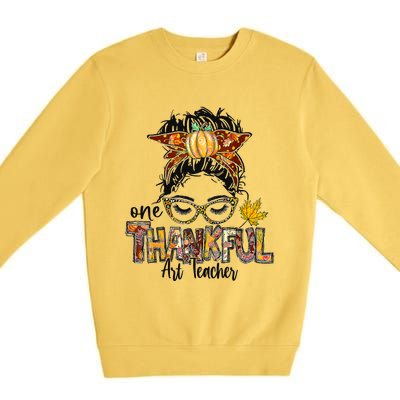 One Thankful Teacher Fun Turkey Thanksgiving Family Premium Crewneck Sweatshirt