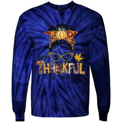 One Thankful Teacher Fun Turkey Thanksgiving Family Tie-Dye Long Sleeve Shirt