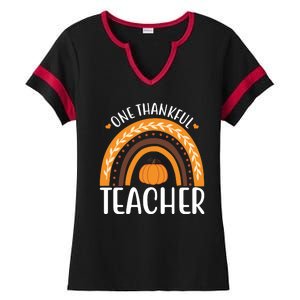 One Thankful Teacher Rainbow Pumpkin Thanksgiving Ladies Halftime Notch Neck Tee