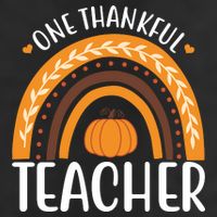 One Thankful Teacher Rainbow Pumpkin Thanksgiving 7 Panel Mesh Trucker Snapback Hat