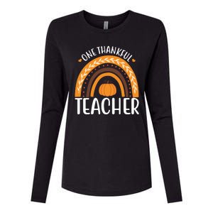 One Thankful Teacher Rainbow Pumpkin Thanksgiving Womens Cotton Relaxed Long Sleeve T-Shirt