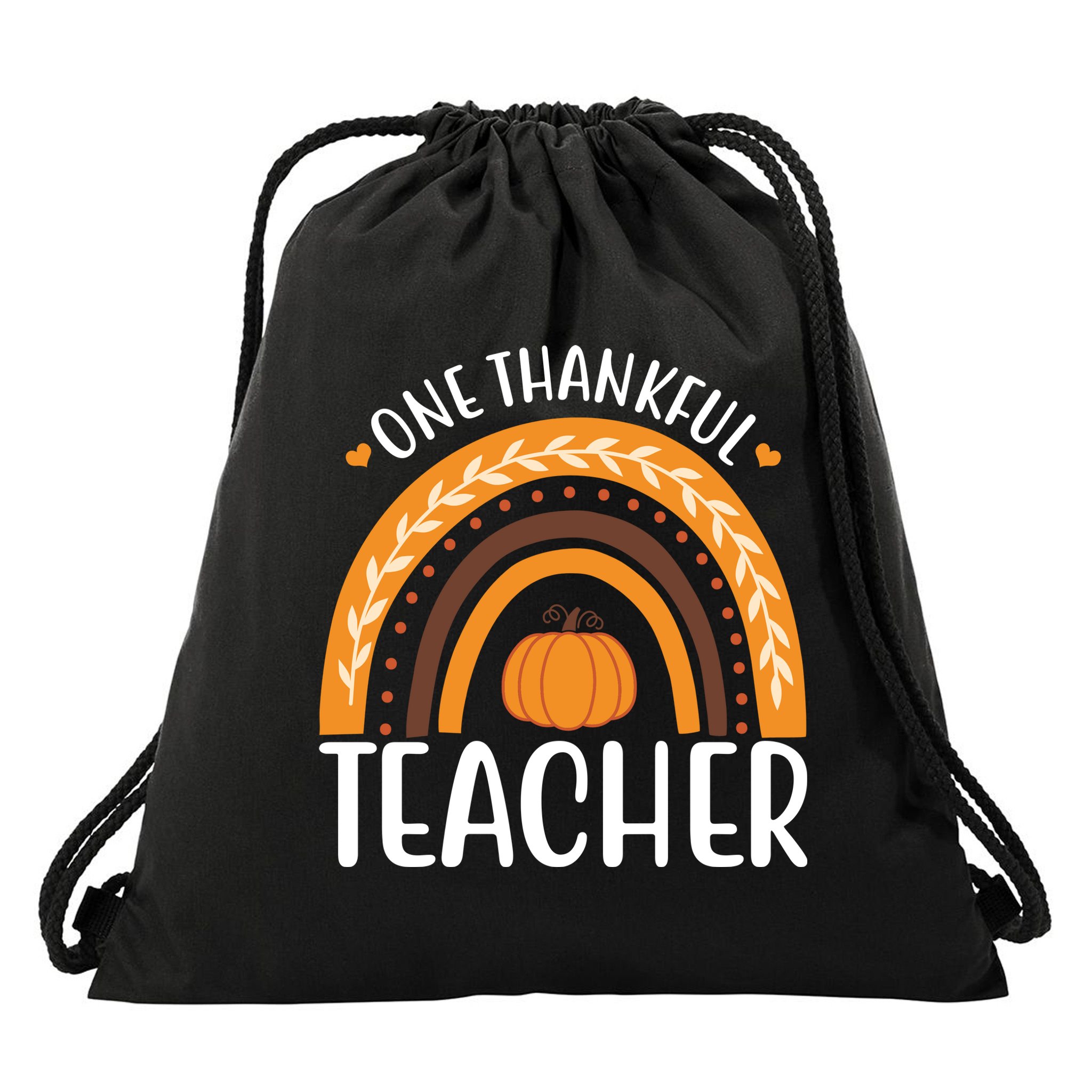 One Thankful Teacher Rainbow Pumpkin Thanksgiving Drawstring Bag